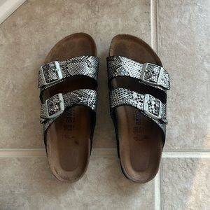 Black and Silver snake print Birkenstocks